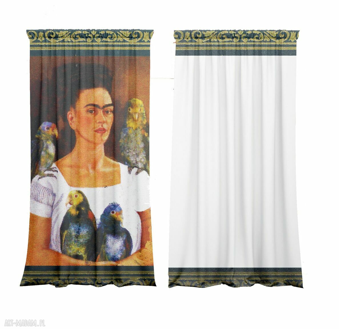 Komplet zasłon Frida's Parotts - welurowe zaciemniające z papugami Fridy Kahlo