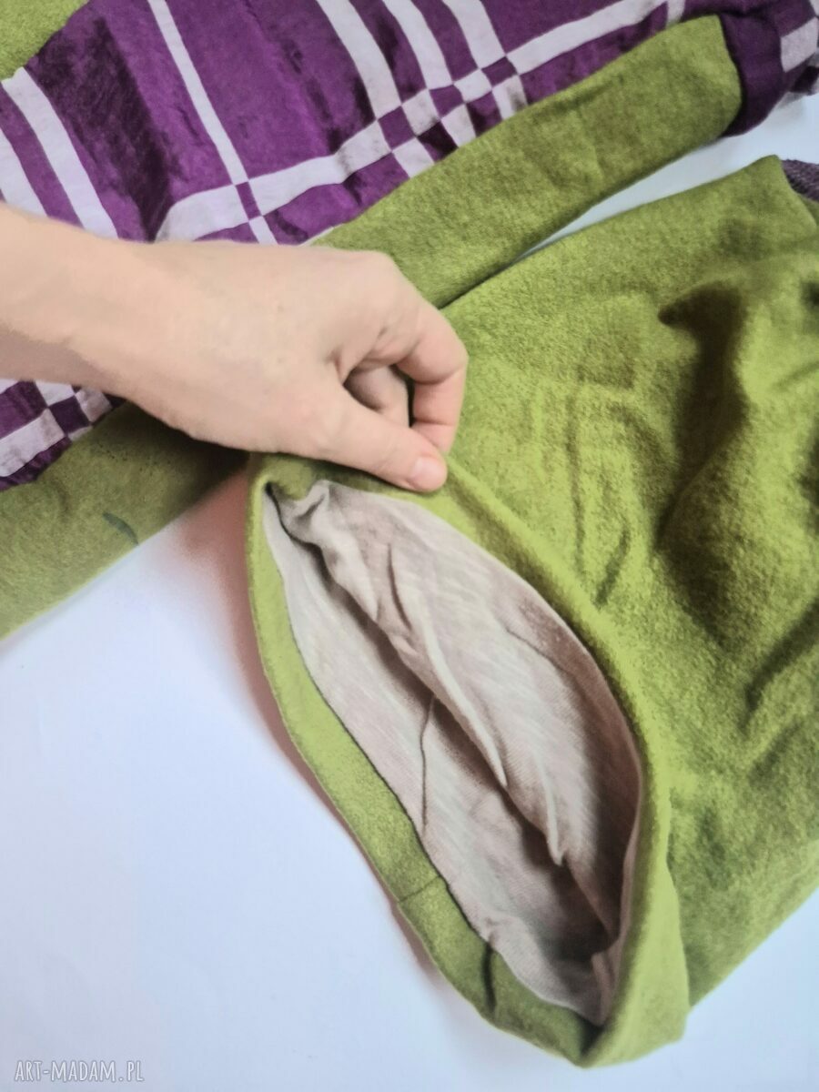 Komplet zielony komin i czapka patchworkowy boho na podszewce