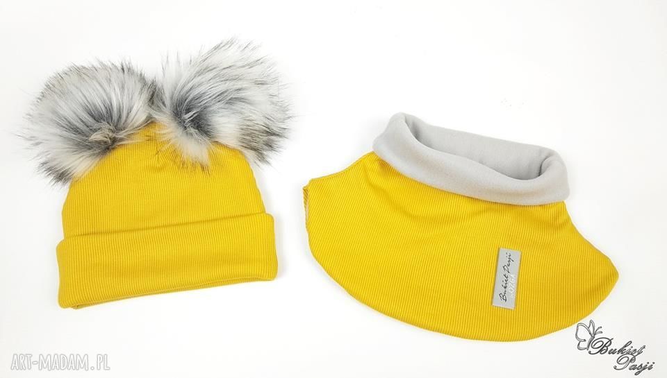 Komplet zimowy czapka pomponem golfik podszyty polarem kolor