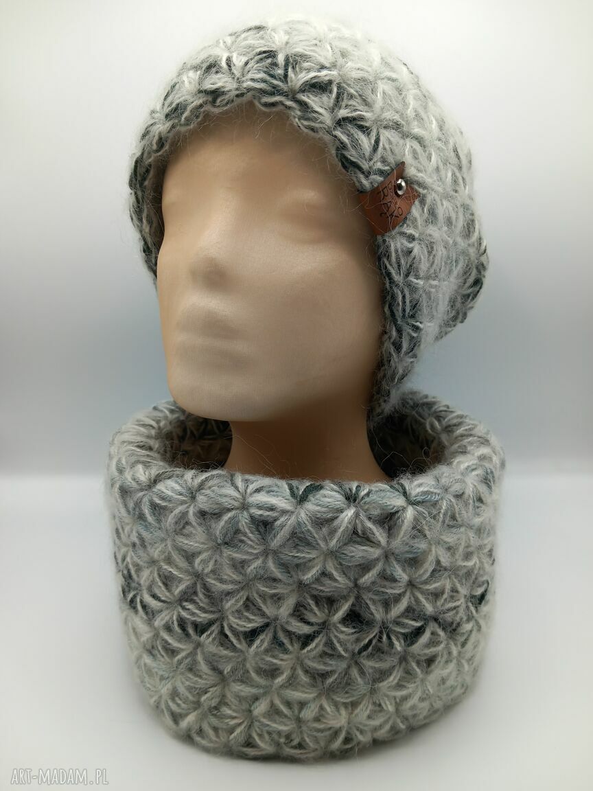 Komplet handmade czapka komin „Jaśmin IV” - ciepły ścieg jaśminowy
