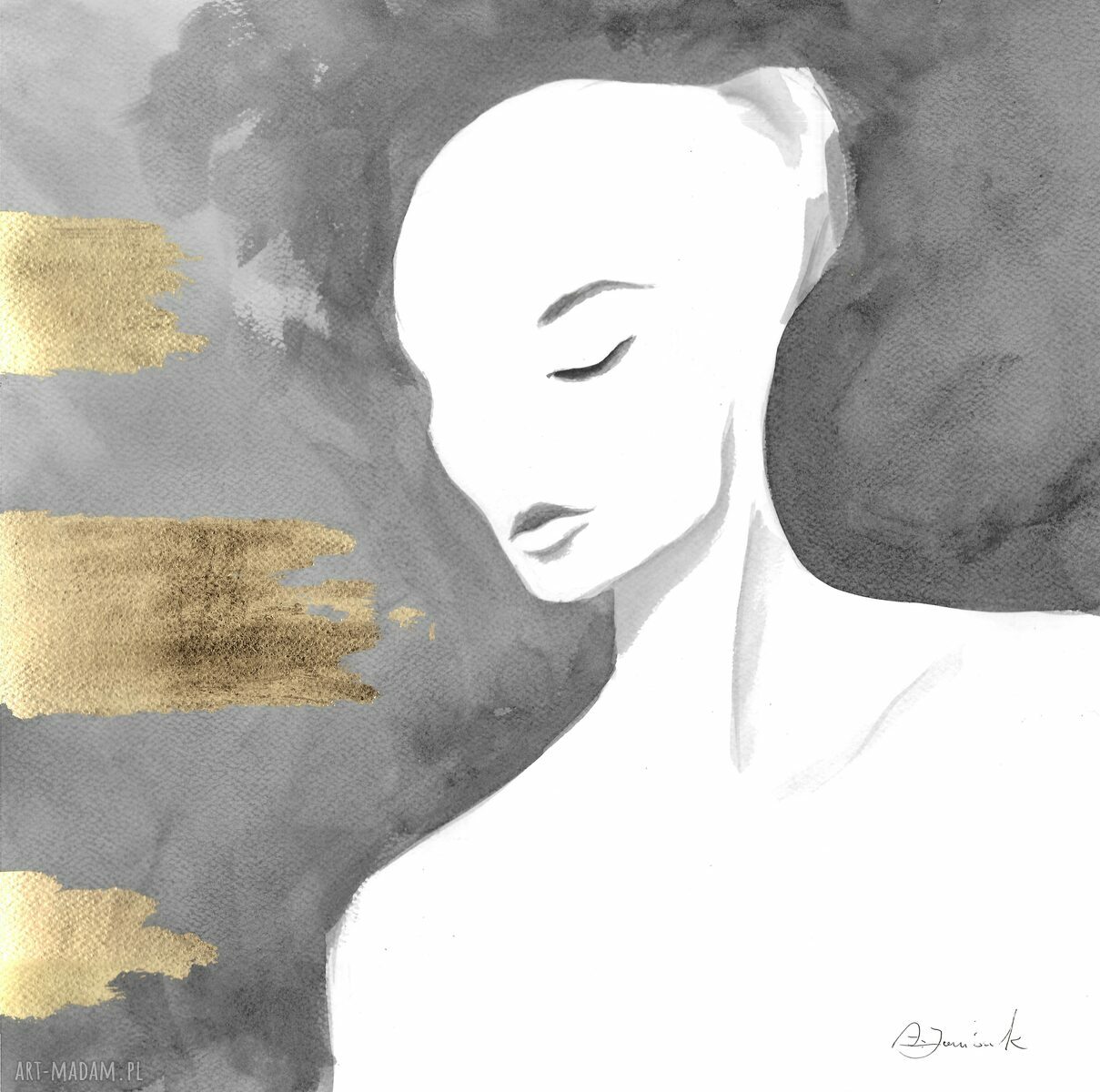 Dyptyk "Kompozycja damsko-męska ze złotem" 2x40x40 cm - ręcznie malowana grafika złocona