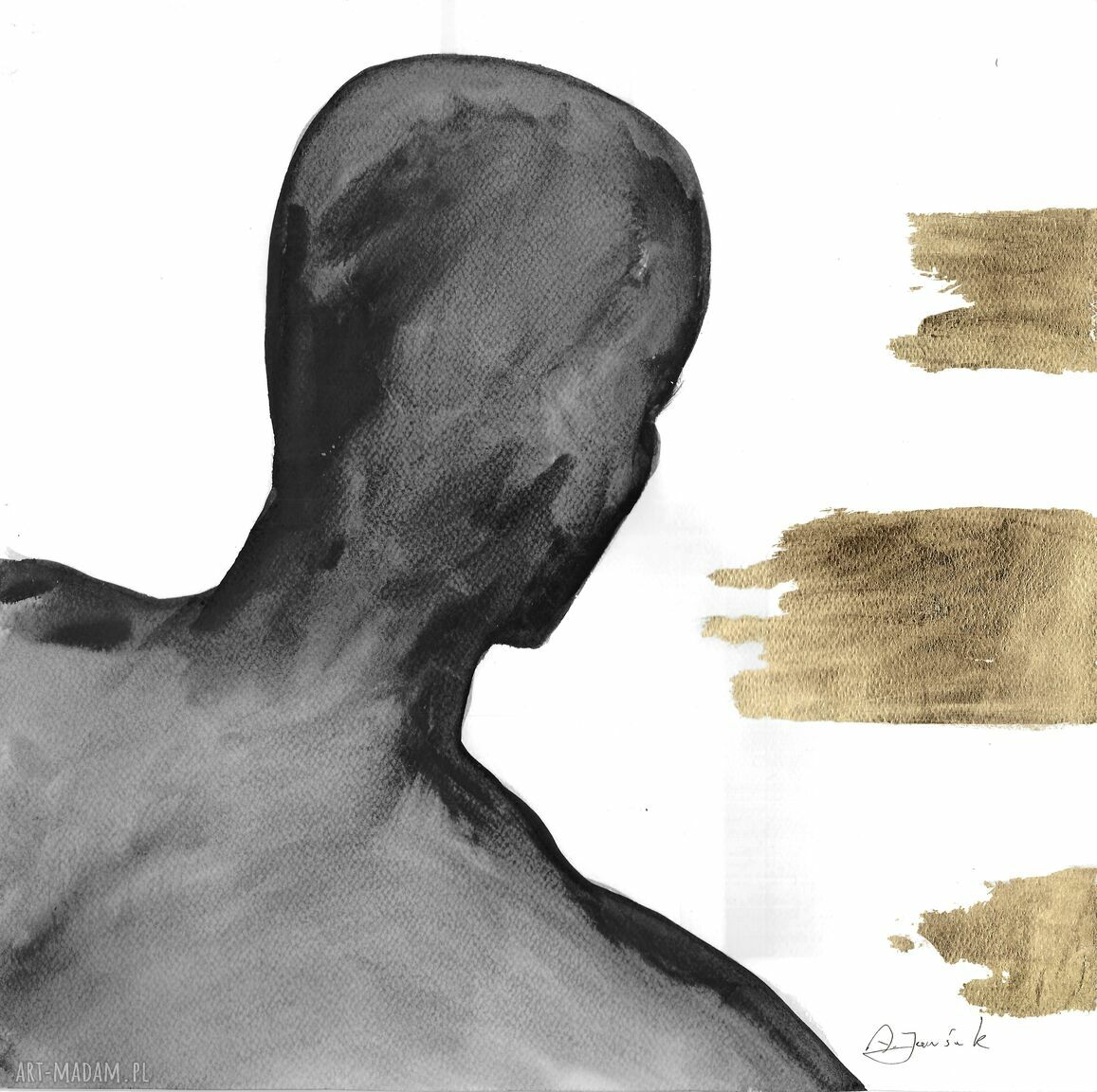 Dyptyk "Kompozycja damsko-męska ze złotem" 2x40x40 cm - ręcznie malowana grafika złocona