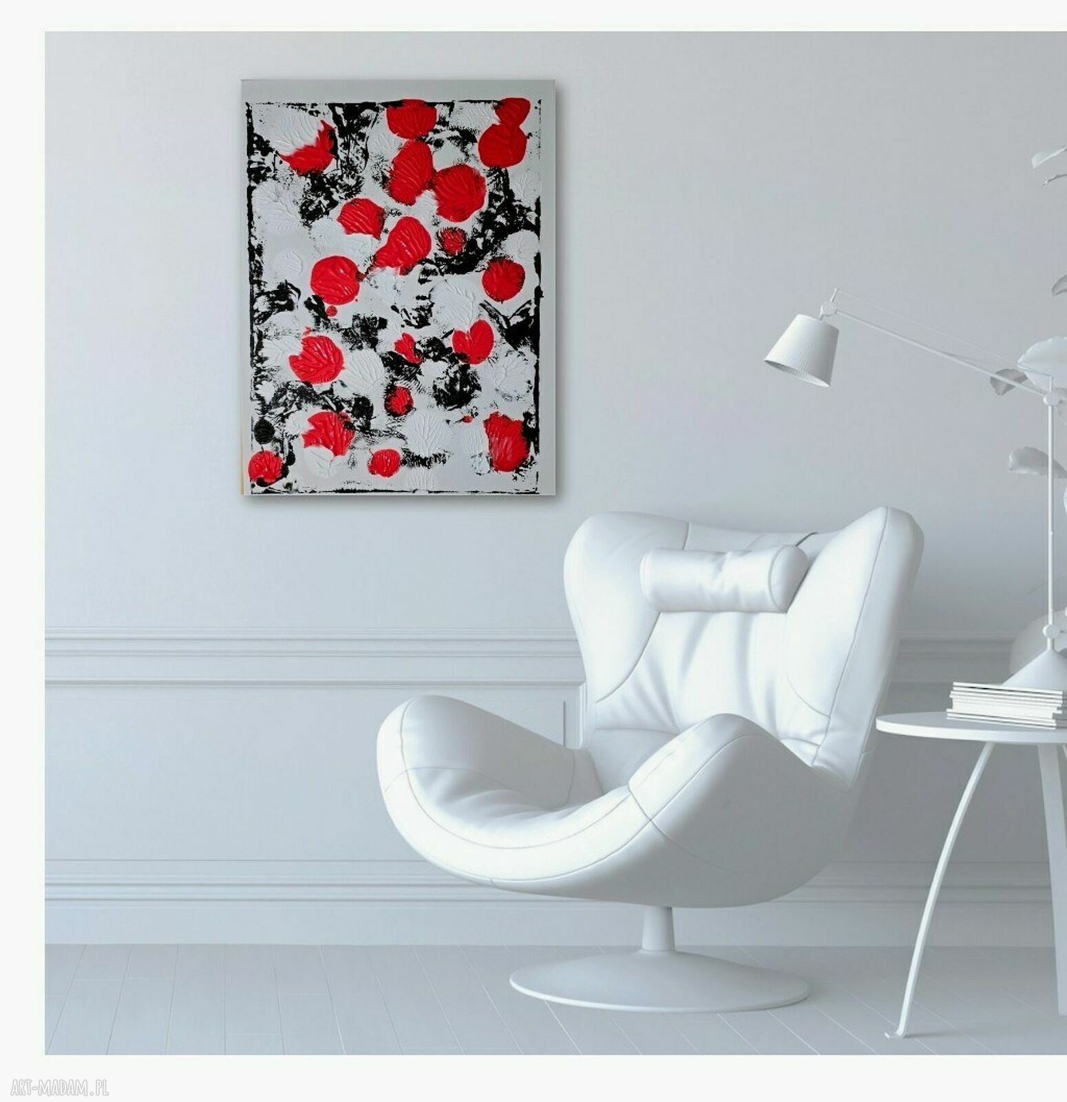 Kompozycja maki abstrakcyjnie na płótnie 75x55x1 cm - ręcznie malowana