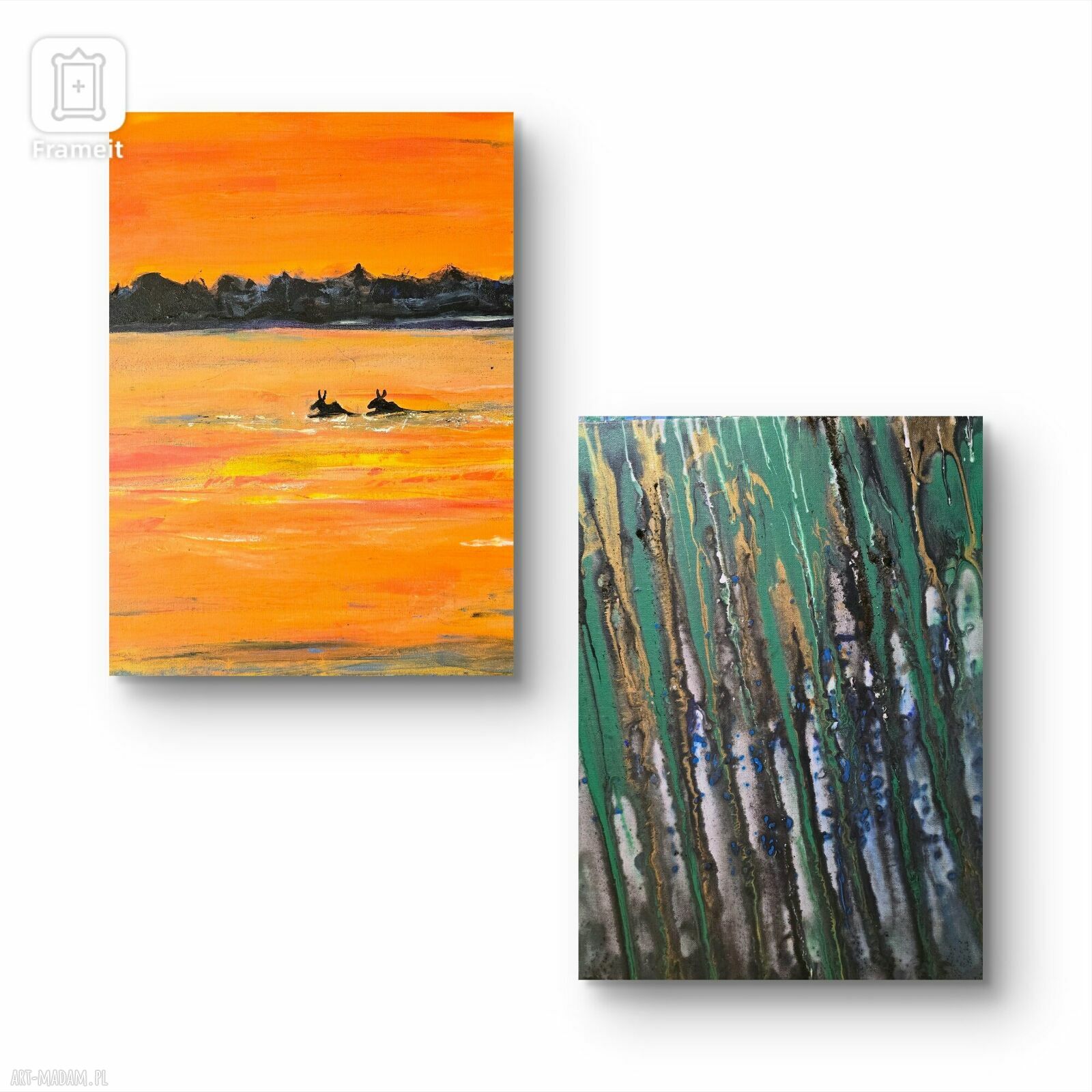 Kompozycja prac na płótnie: leśny pejzaż Podlasia z łosiami, 50x40x1 cm