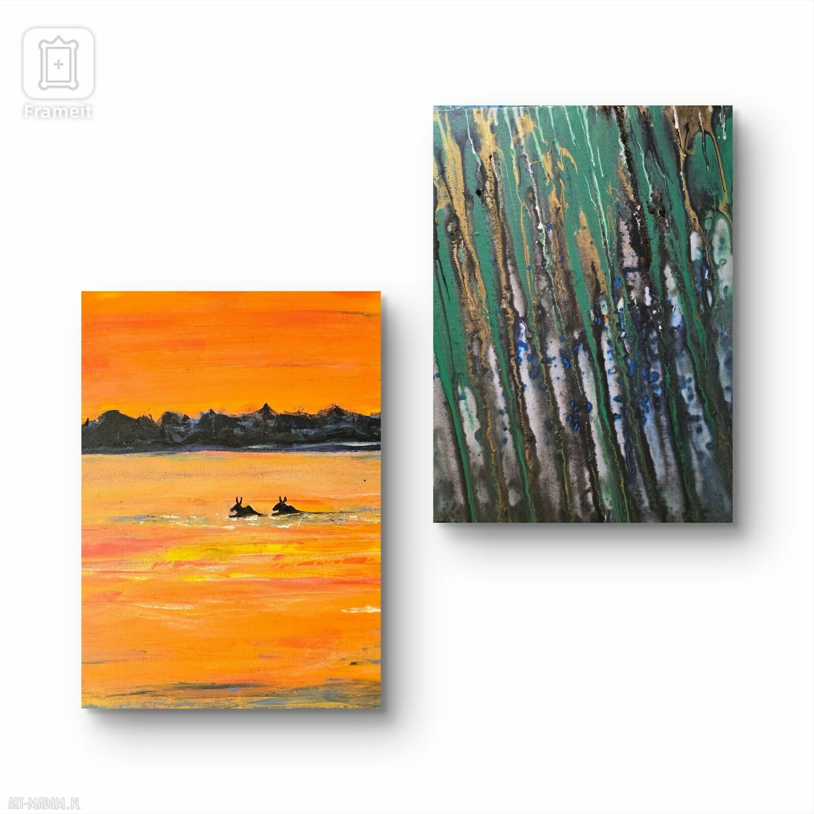 Kompozycja prac na płótnie: leśny pejzaż Podlasia z łosiami, 50x40x1 cm