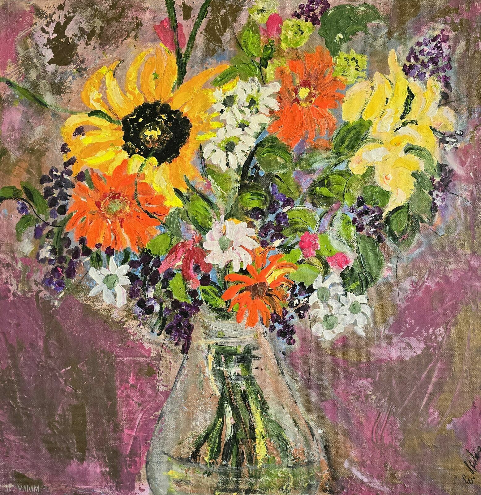 Kompozycja obrazów na płótnie 40x40x2 cm - Las natura, ręcznie malowana (akryl)