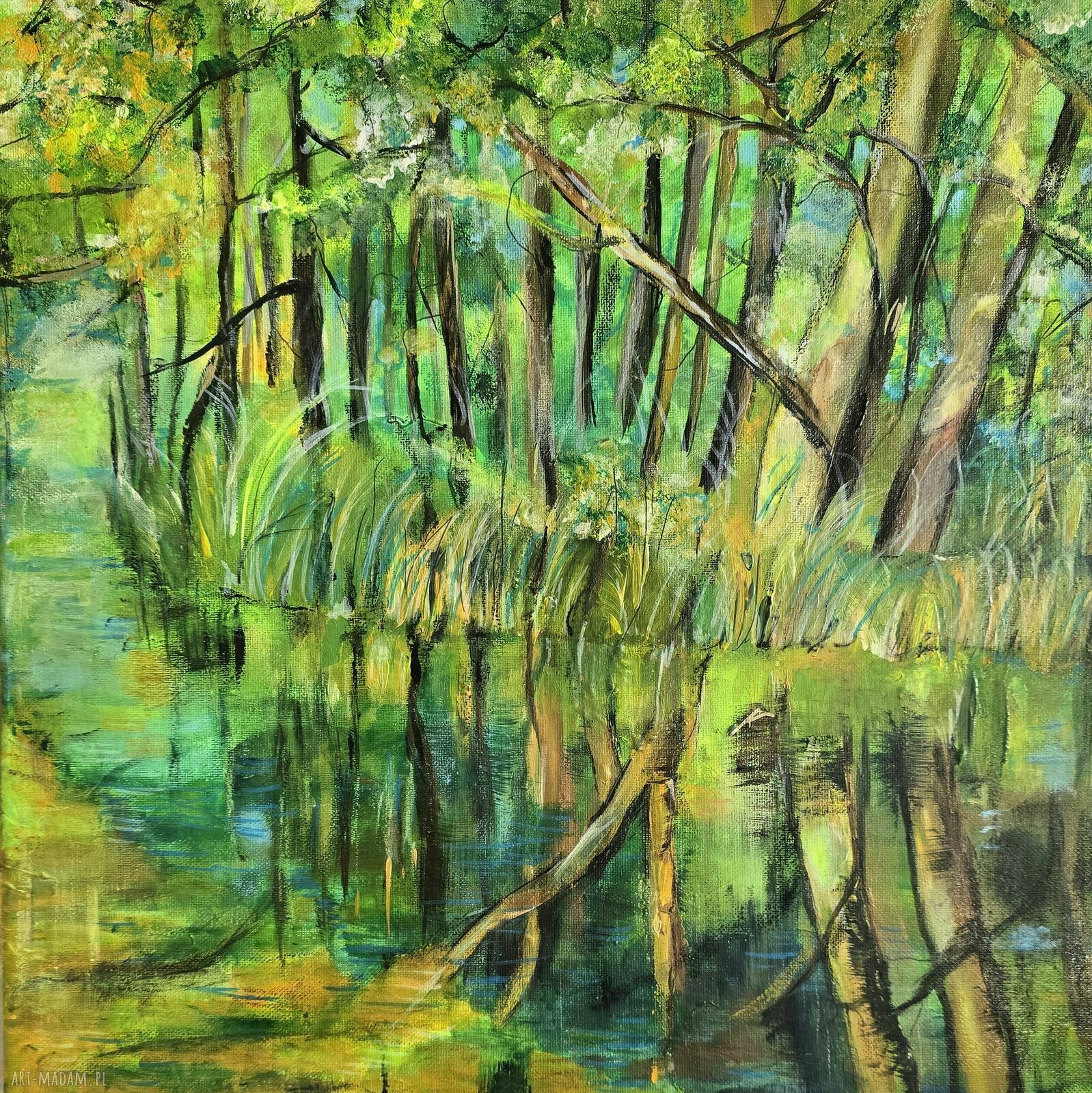 Kompozycja obrazów na płótnie 40x40x2 cm - Las natura, ręcznie malowana (akryl)