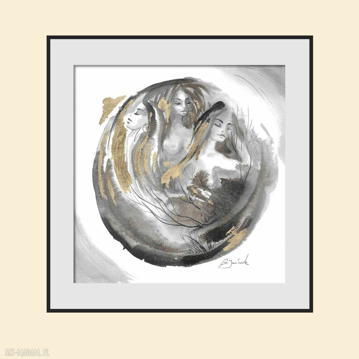 Kompozycja 'Trzy' - ręcznie malowana i złocona 30x30 cm