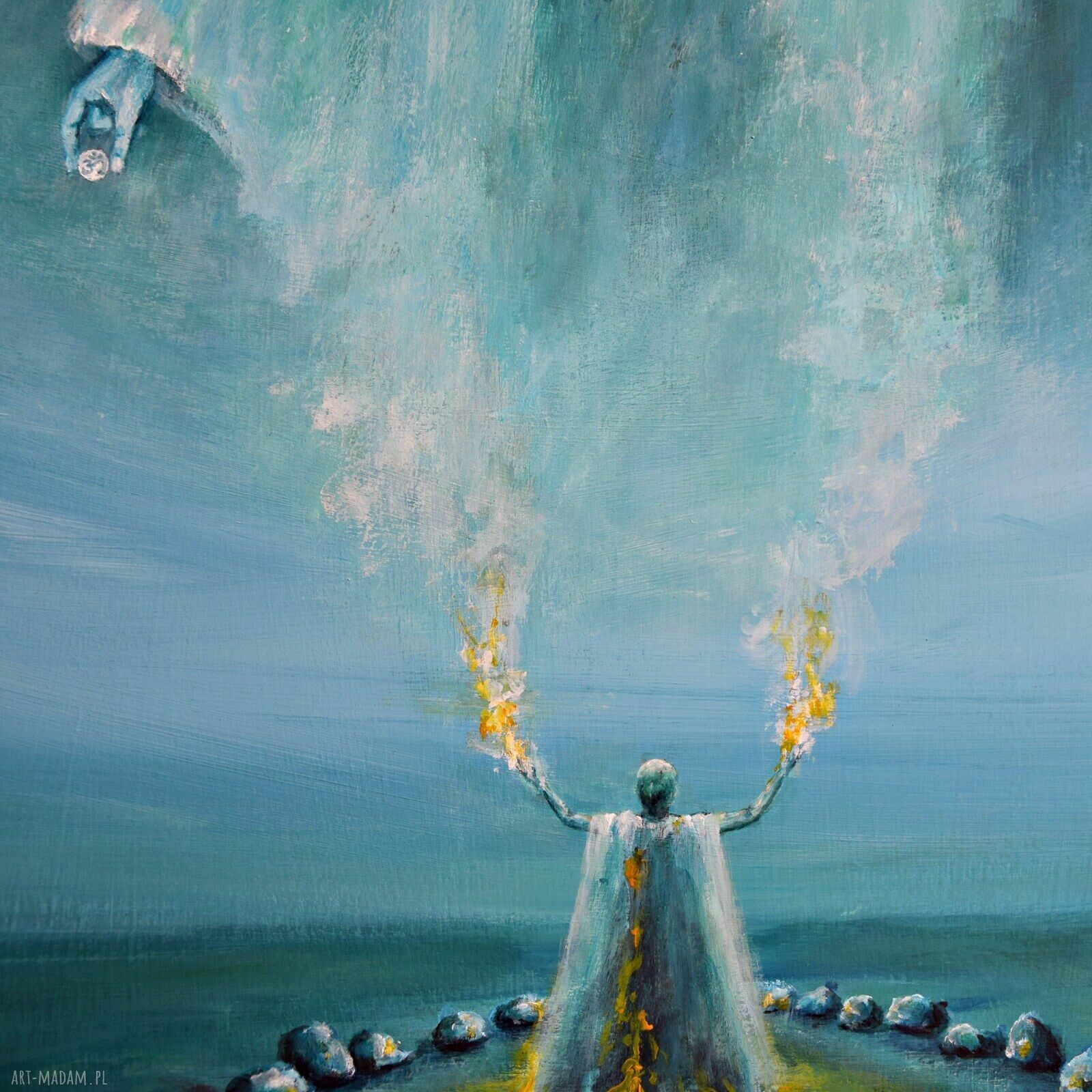 Komunia II - surrealizm w realizmie magicznym, ręcznie malowany obraz akrylowy 60x80 cm