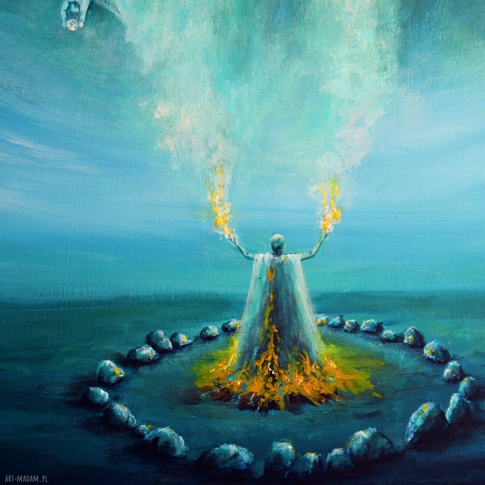 Komunia II - surrealizm w realizmie magicznym, ręcznie malowany obraz akrylowy 60x80 cm