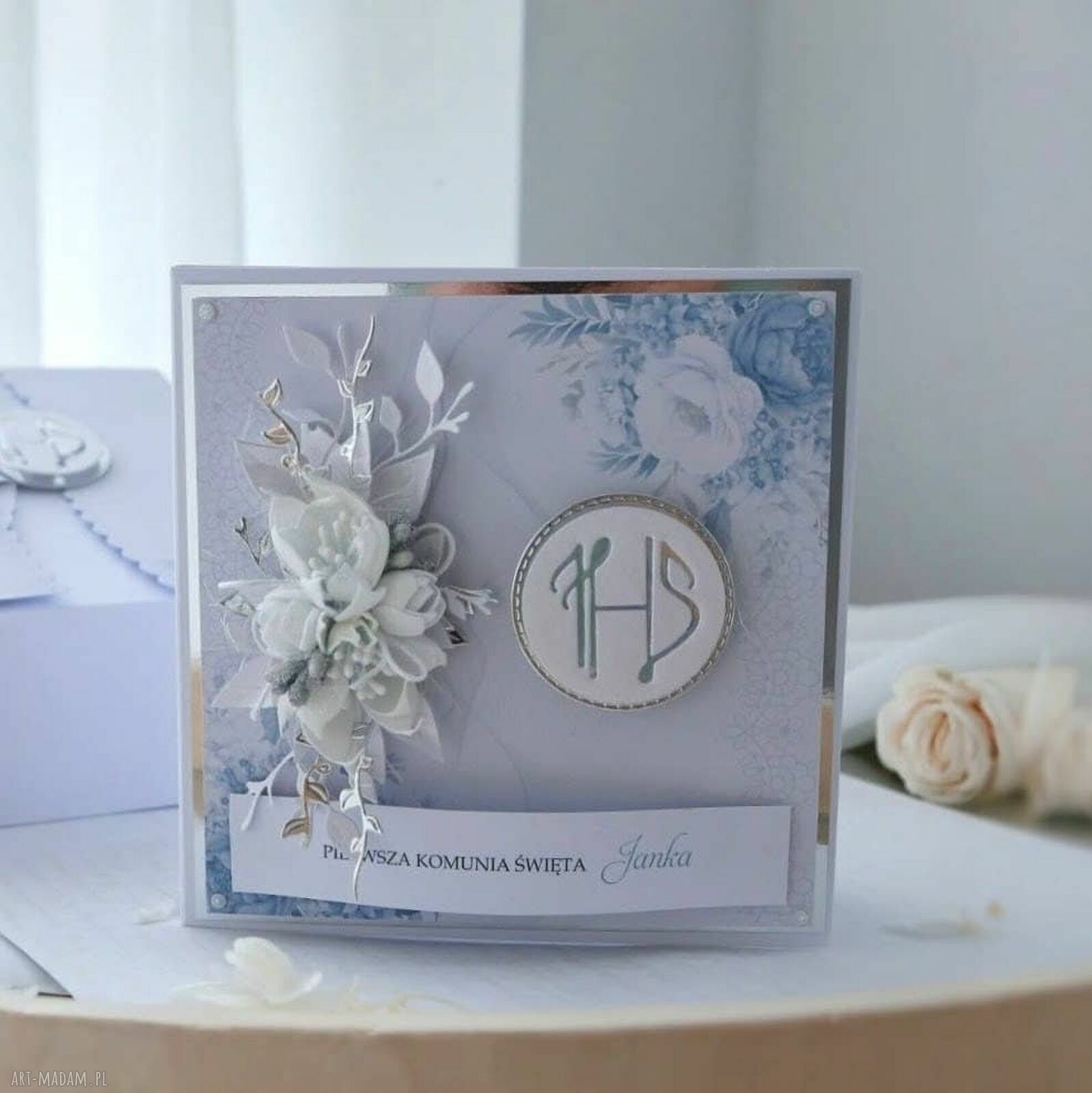 Pamiątka Komunii Świętej dla chłopca - personalizowana kartka 3D