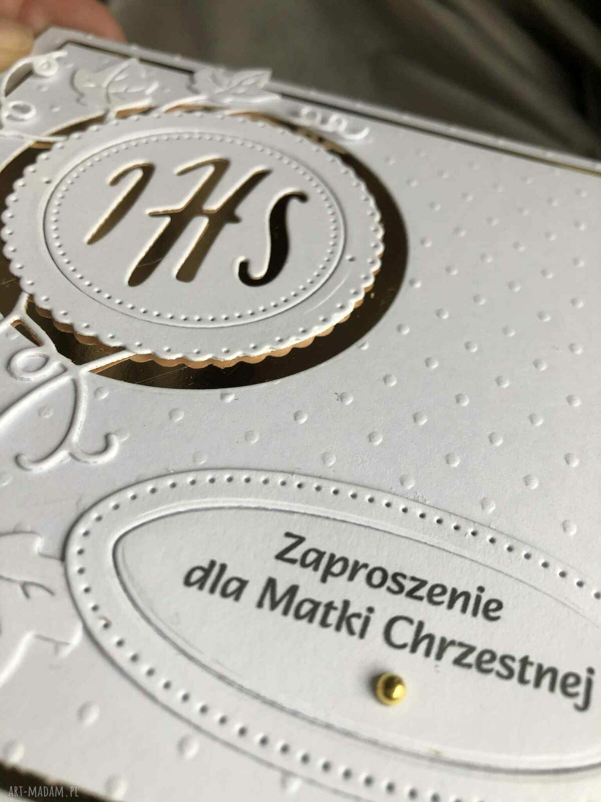 Zaproszenie komunijne dla matki chrzestnej w pudełku