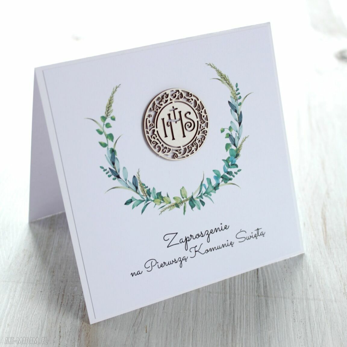 Zaproszenia komunię wianek hostia pierwsza