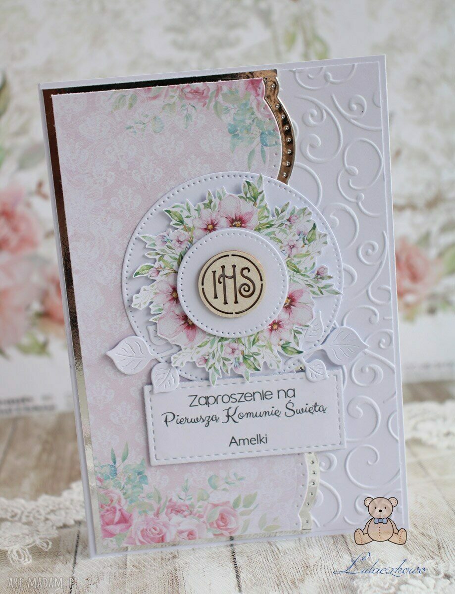Zaproszenia komunijne „Pink Blossom” na Pierwszą Komunię Świętą (8 szt.)