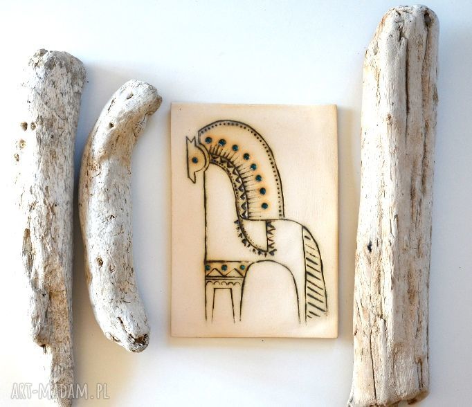 Ceramiczny obraz - abstrakcyjny koń 21x15 cm