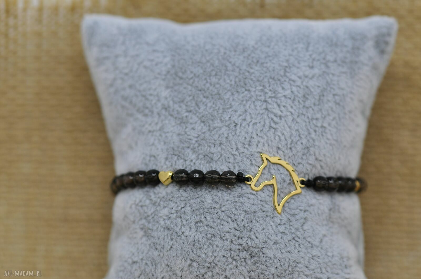 Bransoletka z koniem i kwarcem dymnym - handmade ze srebra 925
