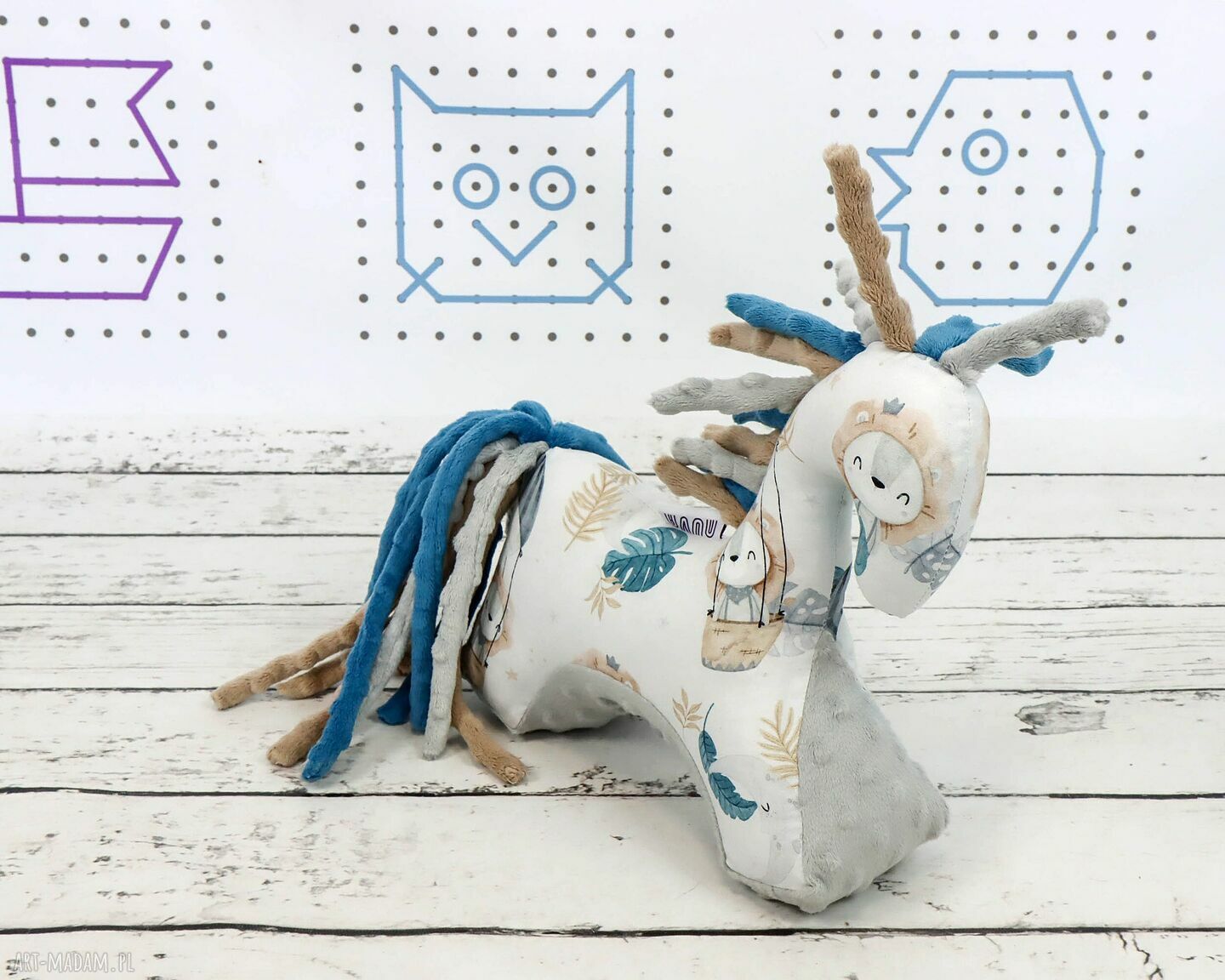 Przytulanka sensoryczna Koń Lew w Balonie - miękki minky dla niemowląt