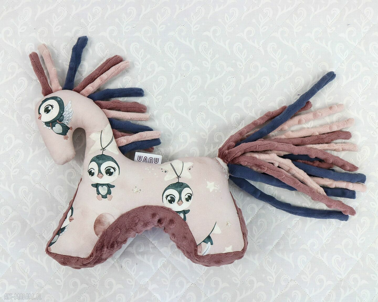 Koń Pingwinki Róż - przytulanka sensoryczna handmade dla niemowląt