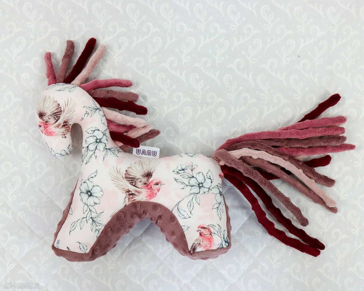 Koń Ptaki w Kwiatach Róż - przytulanka sensoryczna dla najmłodszych (30 cm)