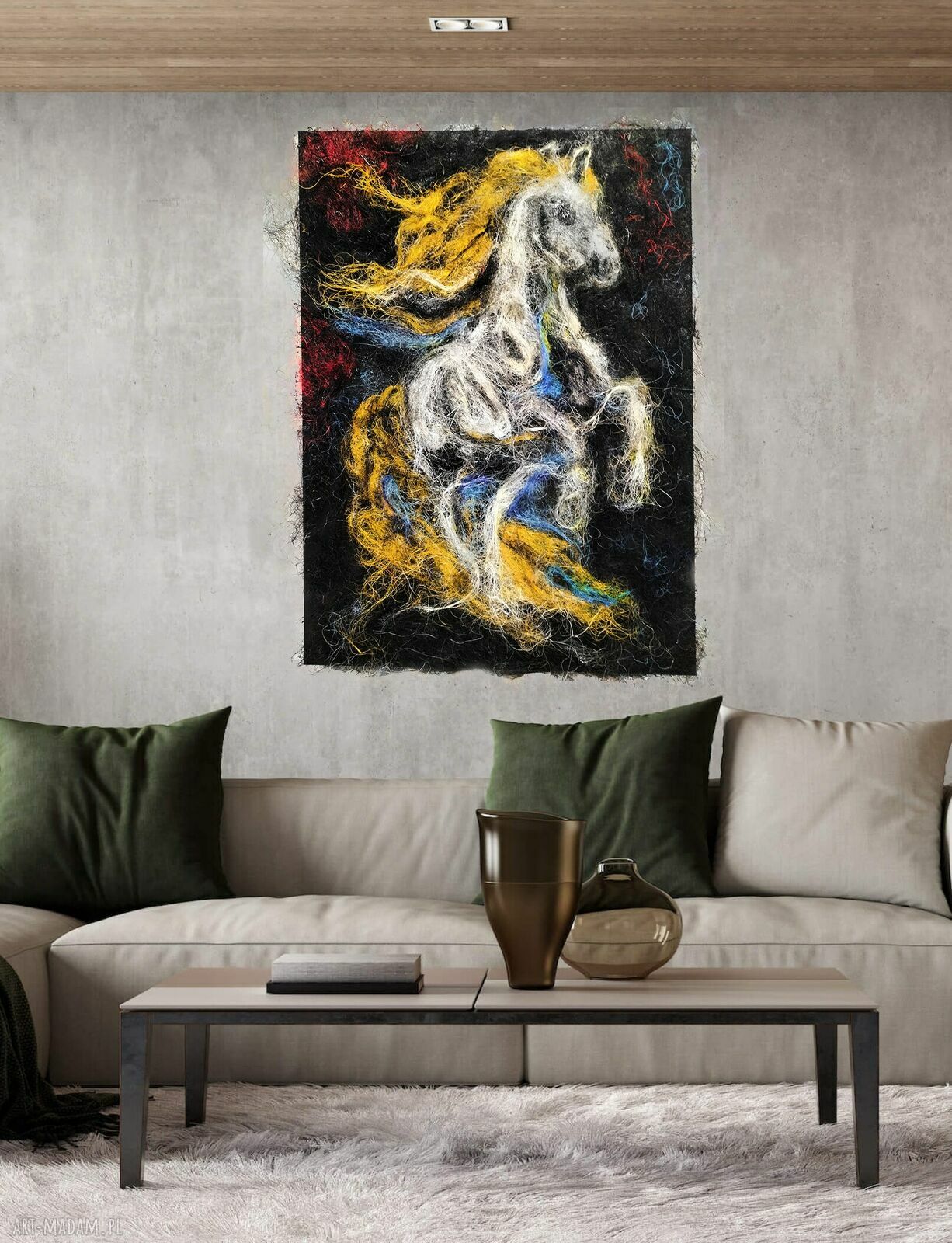 Koń w ruchu - obraz z włókien sizalu 70x100 cm unikat