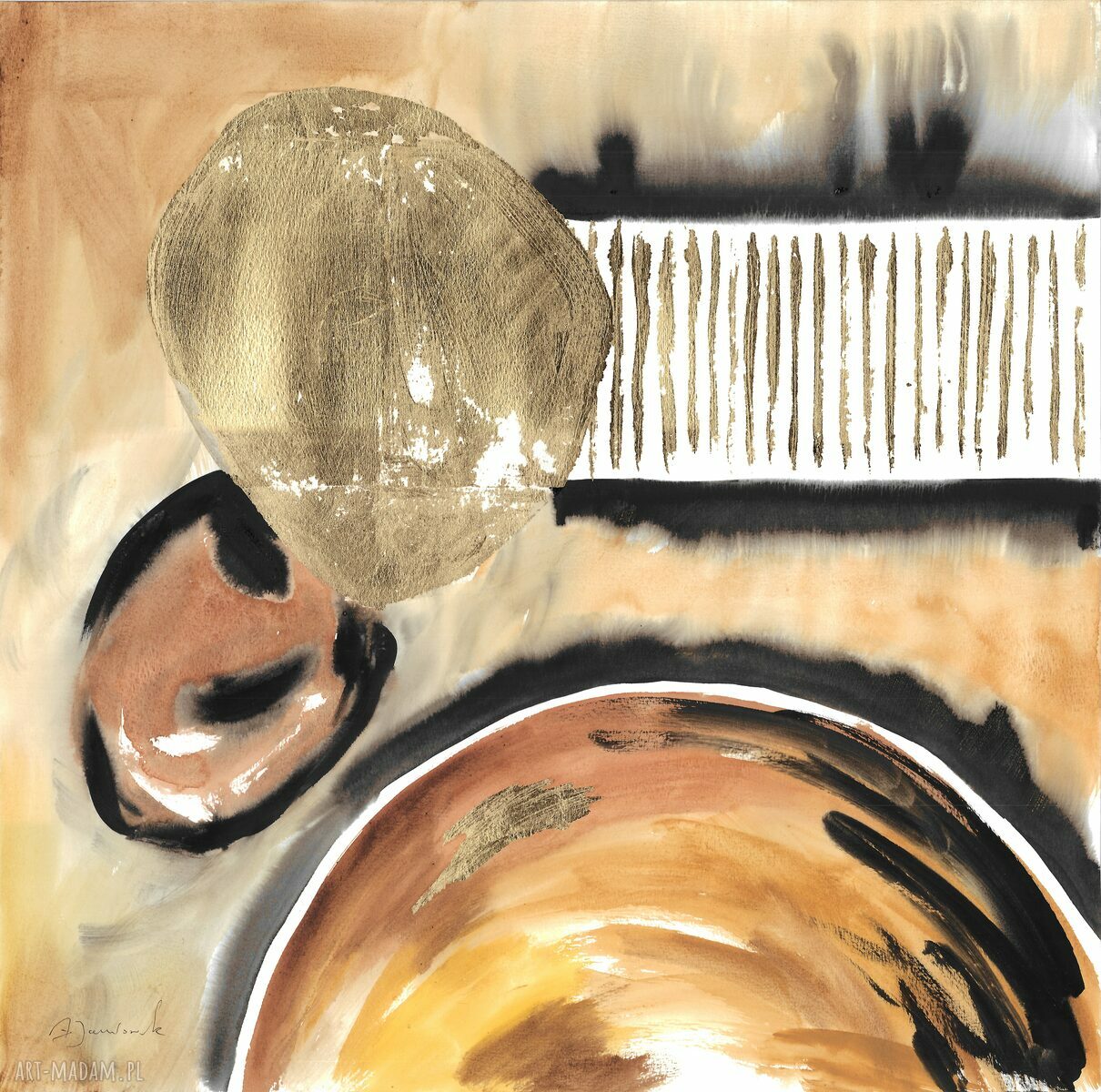 Konfiguracje - dyptyk abstrakcji ręcznie malowanych i złoconych (2 x 50 x 50 cm)