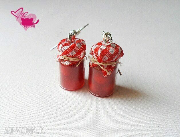 Kolczyki FIMO Konfitury Wiśniowe - miniaturowe słoiczki