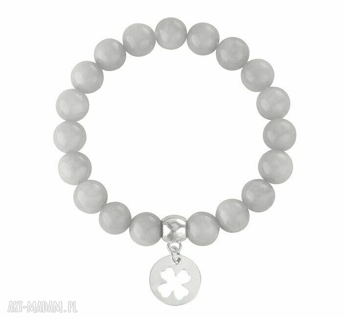 Earth energy light grey jade with clover koniczynka jadeit piękna