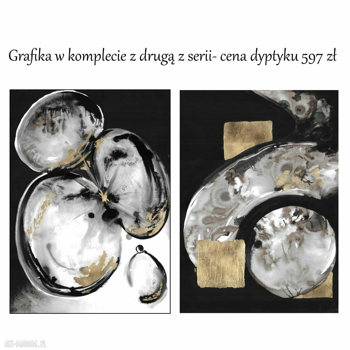 Autorska grafika abstrakcyjna 'Kontrapunkt 1' 50x70 cm - malowana i złocona