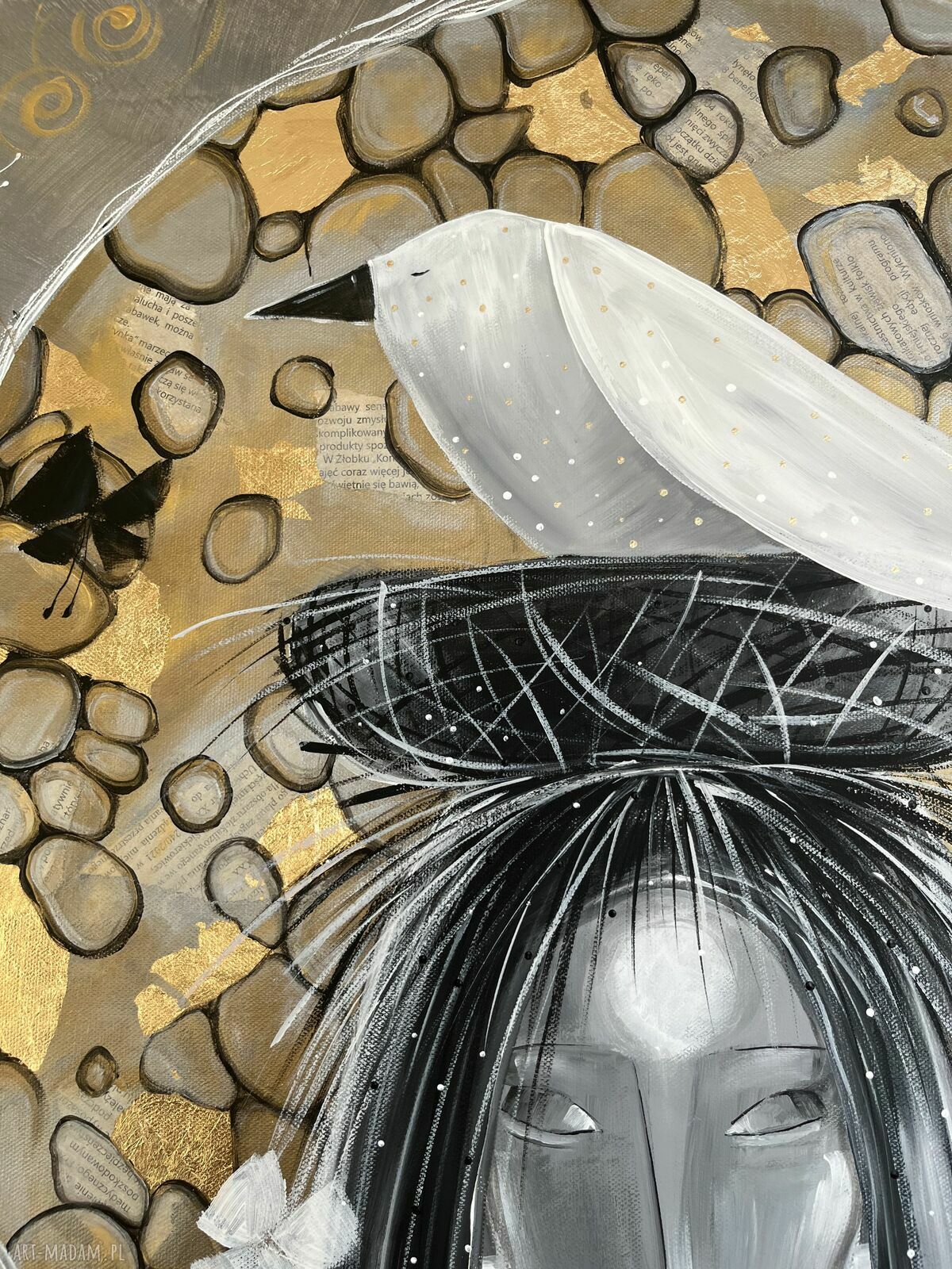 Kontrasty codzienności - oryginalny obraz akrylpainting 100x70 cm (kruk i anioł)