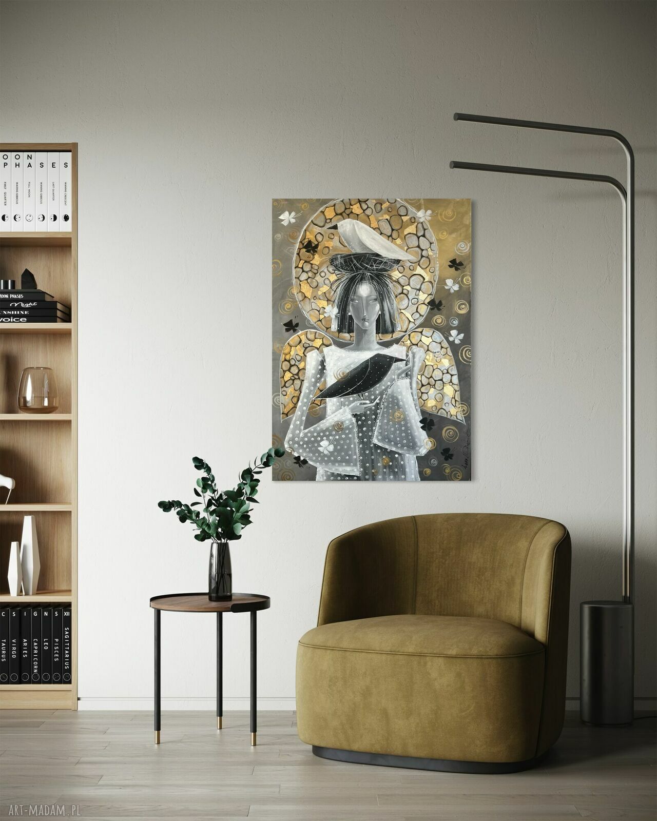 Kontrasty codzienności - oryginalny obraz akrylpainting 100x70 cm (kruk i anioł)