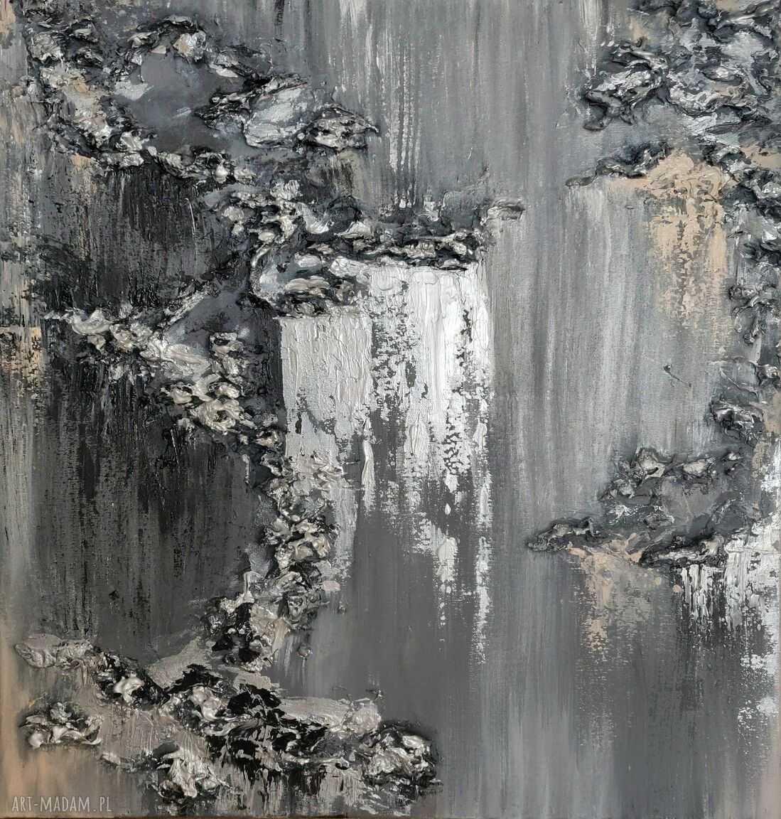 Kopalnia Srebra - obraz ze srebrem i fakturą 3D do salonu (80x80 cm)