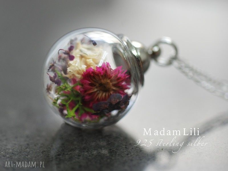 925 srebrny łańcuszek bukiet kwiatów kwiaty natura medalion mech