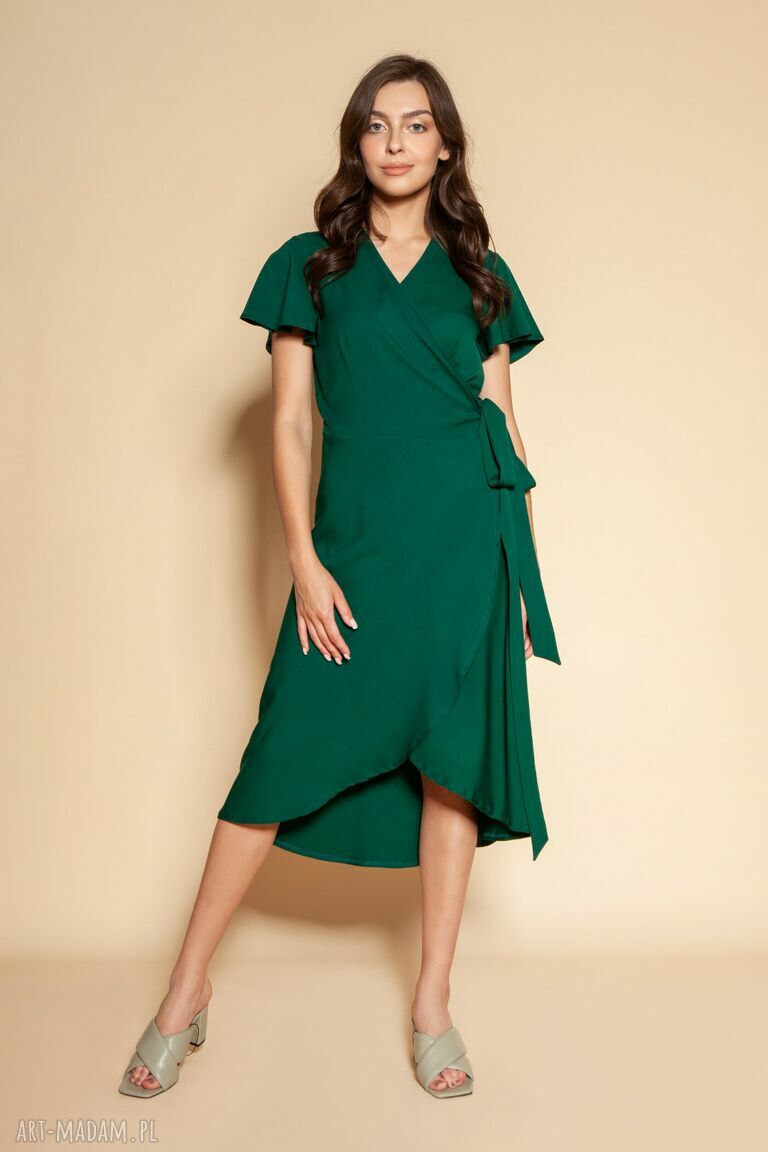 kopertowa sukienka z asymetrycznym dołem suk198 zielona ღ 
