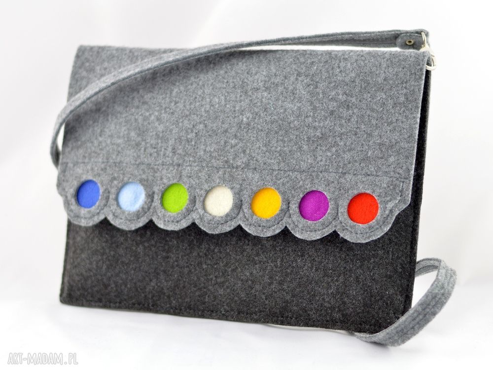 Kopertówka z filcu z kolorowymi kropkami mniejsza handmade