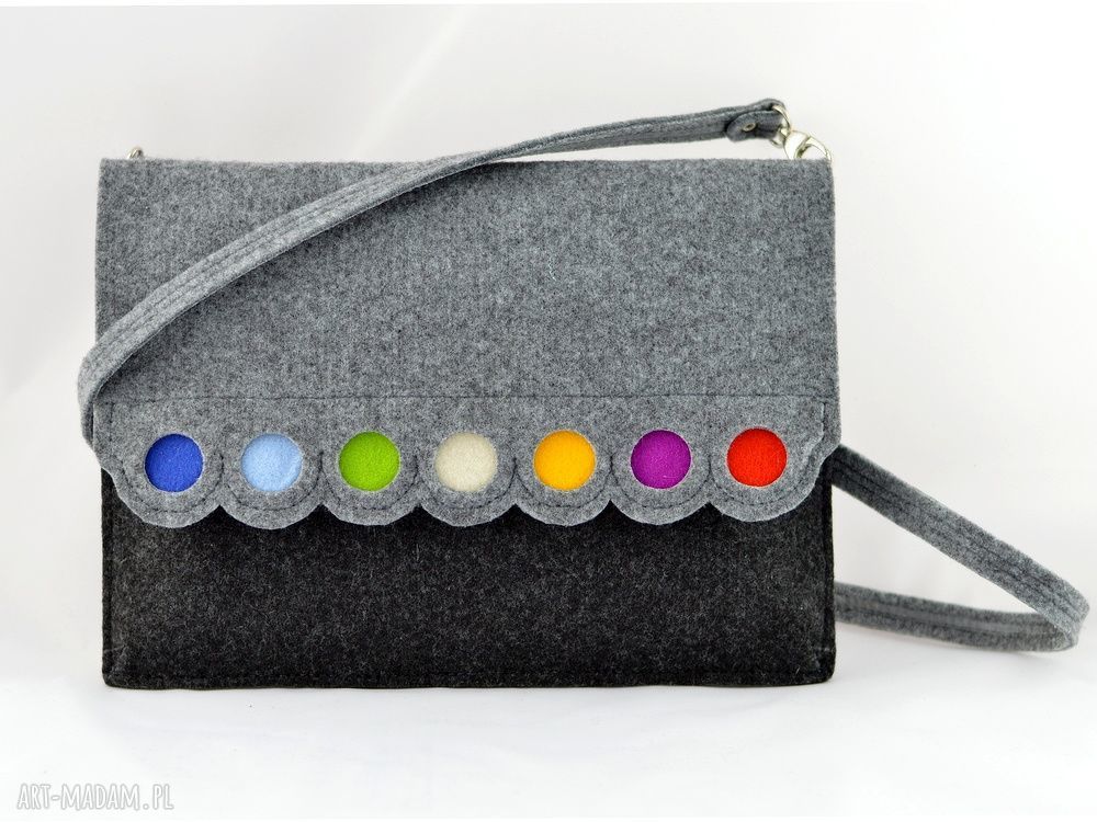 Kopertówka z filcu z kolorowymi kropkami mniejsza handmade
