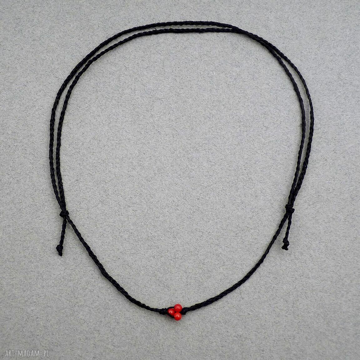 Koral czerwony simple - naszyjnik z lnu bez metalu, regulowany boho