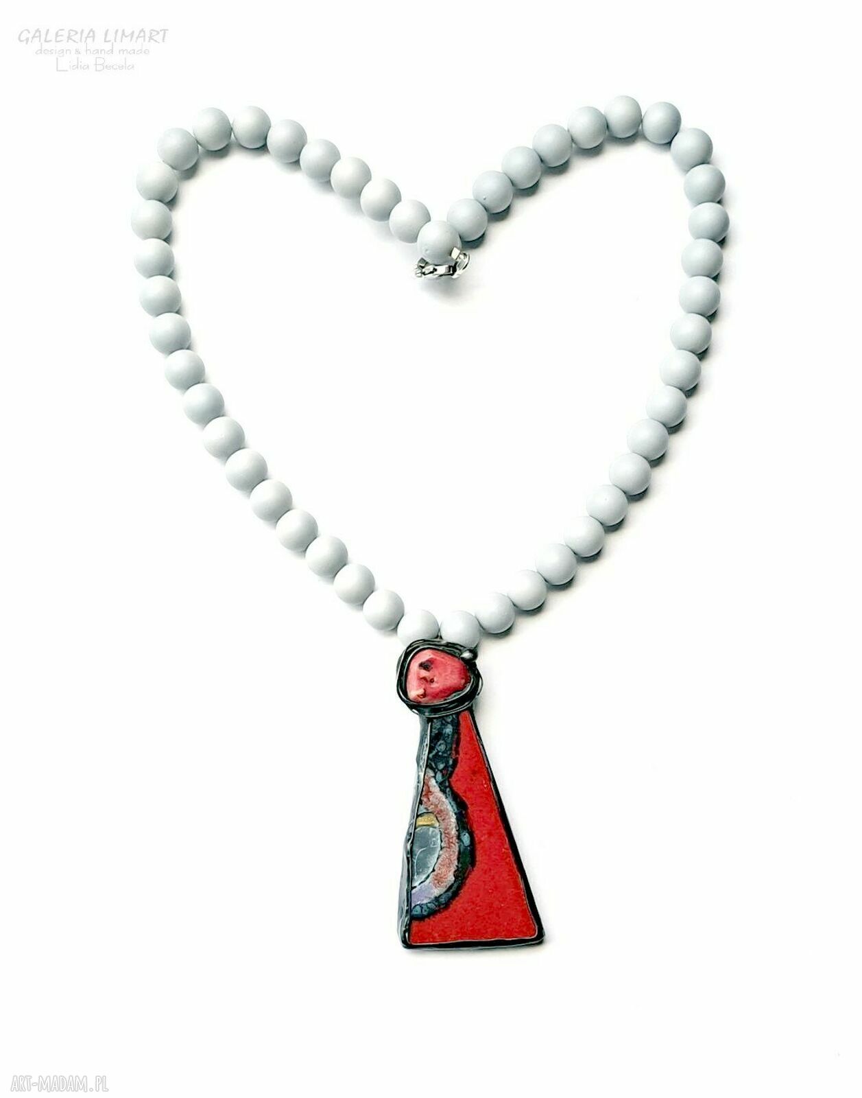 Naszyjnik handmade z koralem i ręcznie malowaną ceramiką Tiffany - prezent dla niej