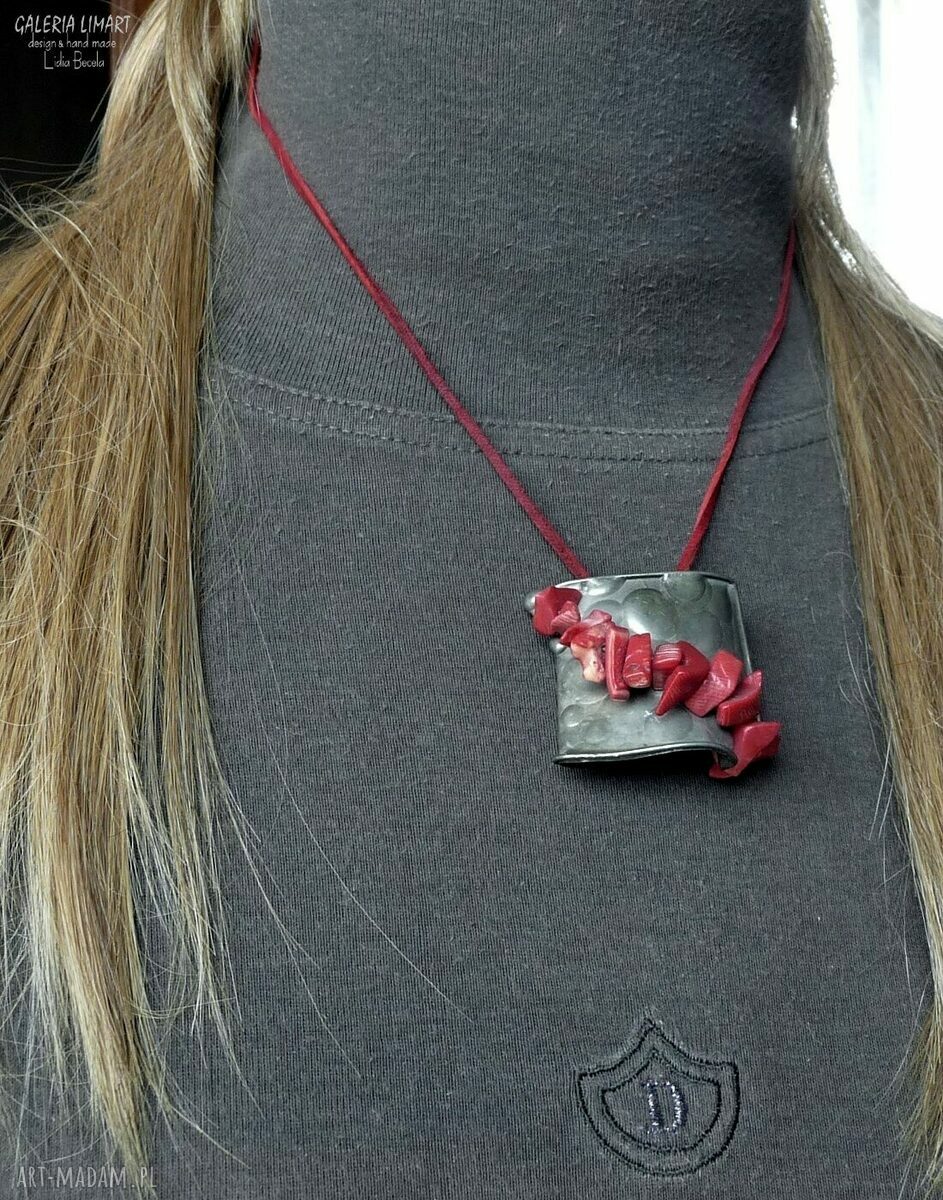 Koral na miedzi - ręcznie robiony wisior w technice Tiffany