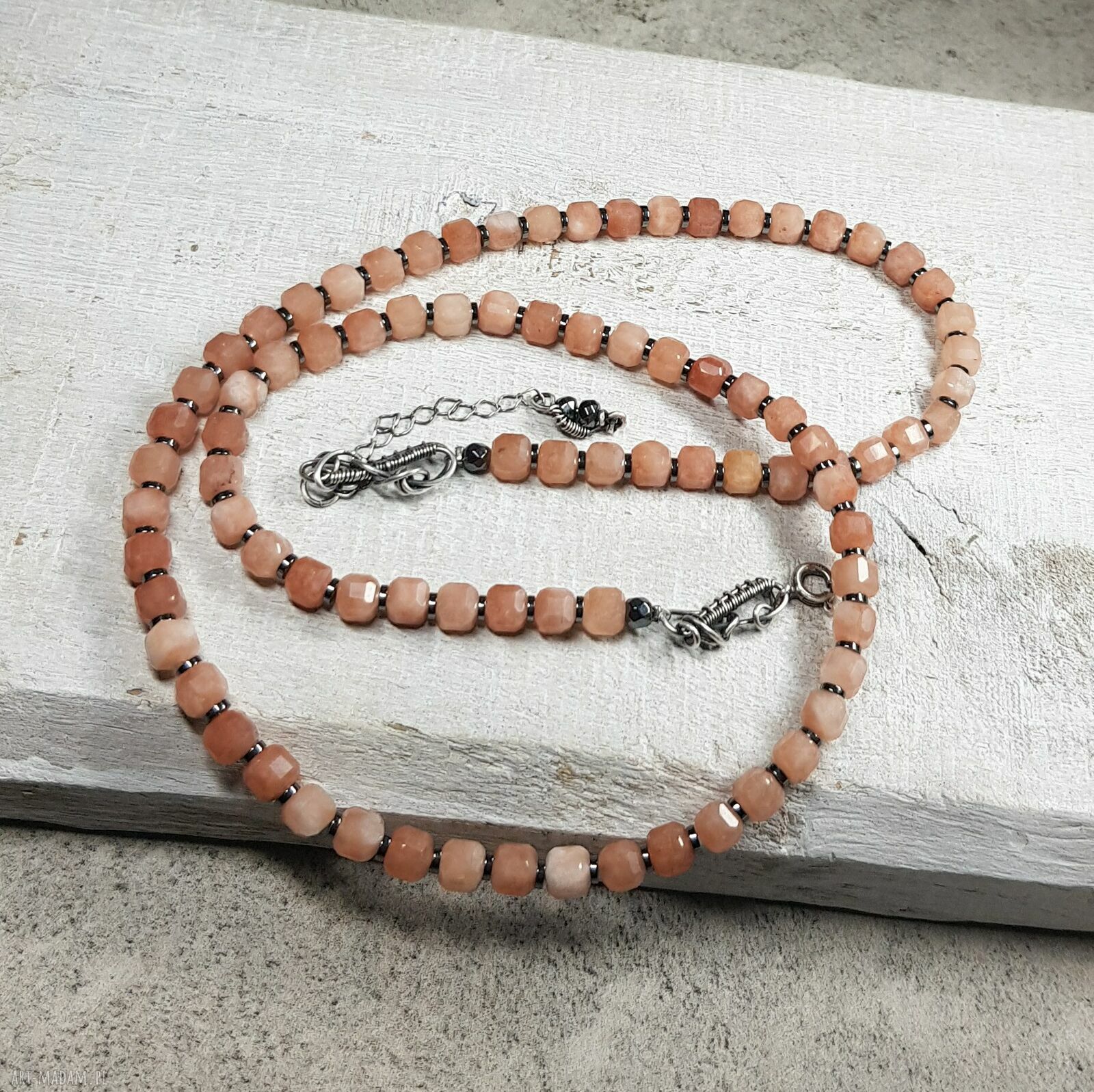 Korale z kamienia słonecznego kors37 - wire wrapping i srebro 925