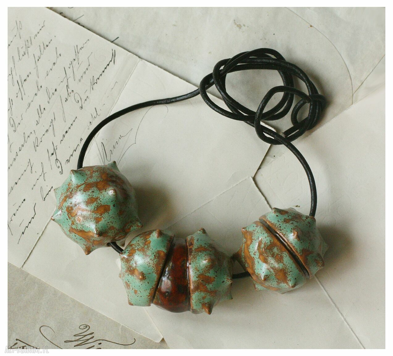 Korale kasztany krótkie ceramika ceramiczne wykonane gliny