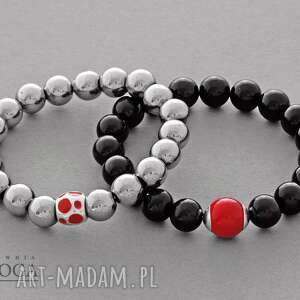 black red jade & silver hematite set