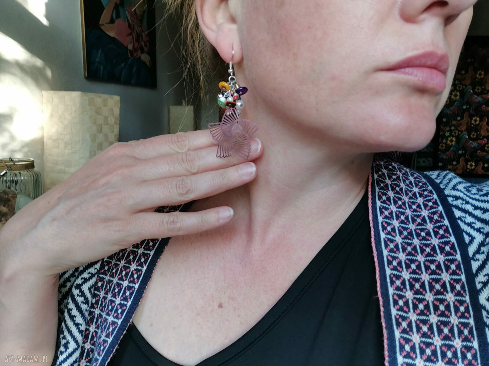 Kolczyki długie koralikowe Boho Frida z frędzlami etno