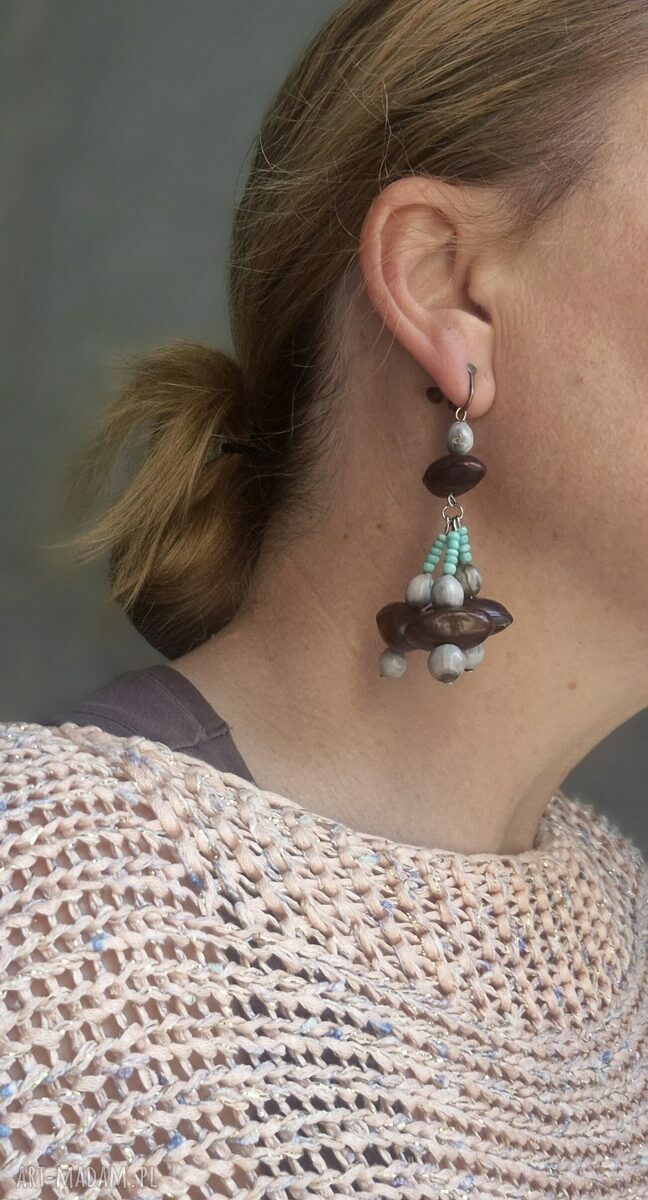 Klipsy koraliki elementy naturalne - duże i lekkie boho, box X1