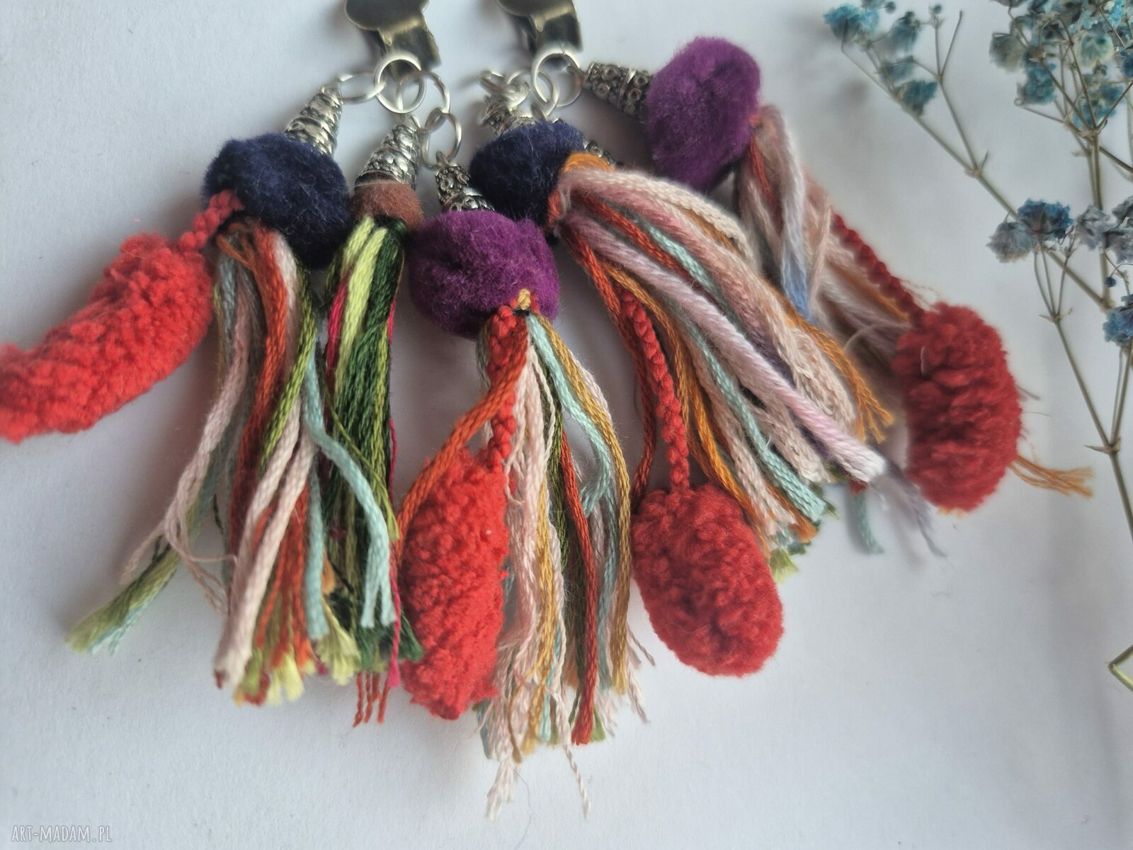 Klipsy koraliki kolorowe szaleństwo - ręczne chwosty boho na klipsach