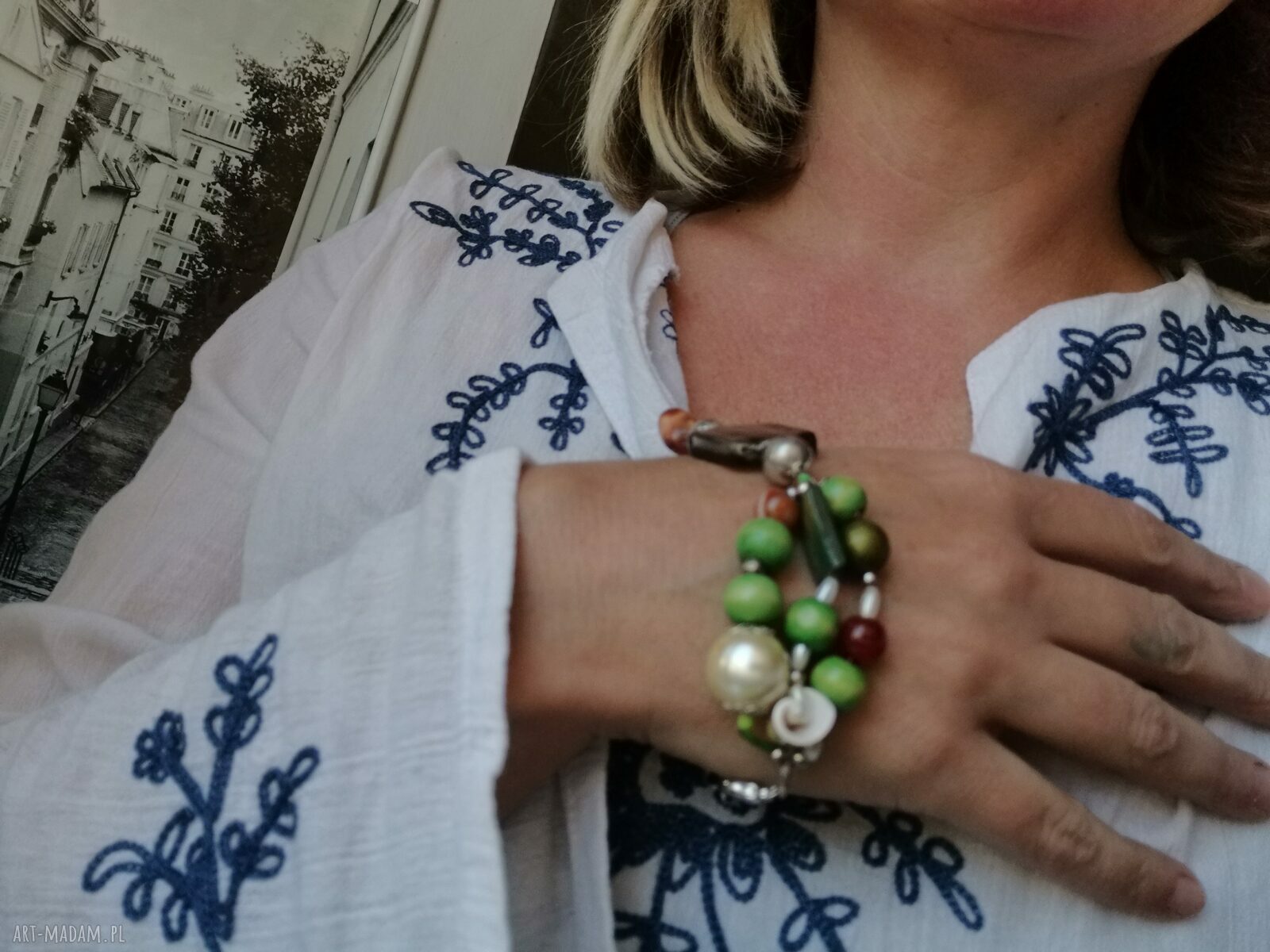 Duża bransoletka koralikowa Boho - folk etno orient, rozmiar uniwersalny
