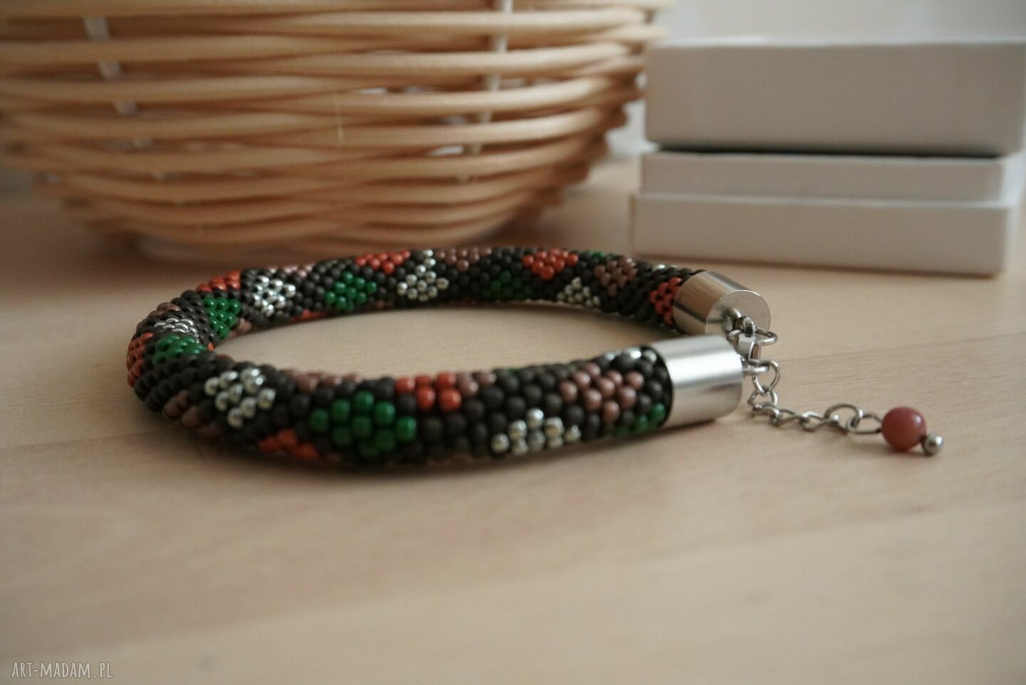 Kolorowa bransoletka koralikowa z jaspisem - handmade z koralików Toho