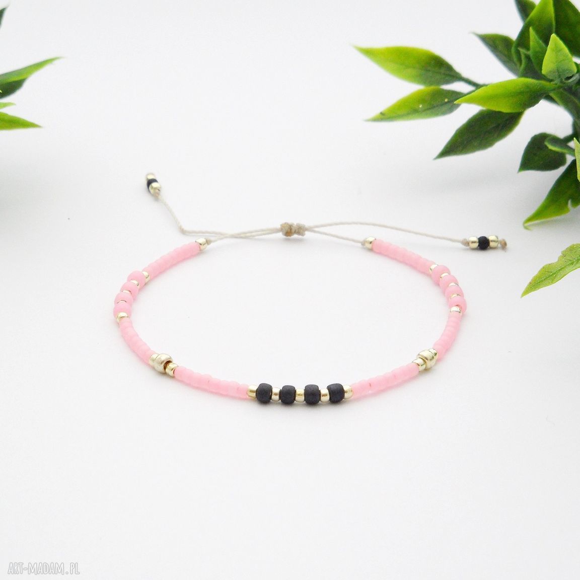Bransoletka koralikowa Minimal - Pink (ręcznie robiona, regulowana)