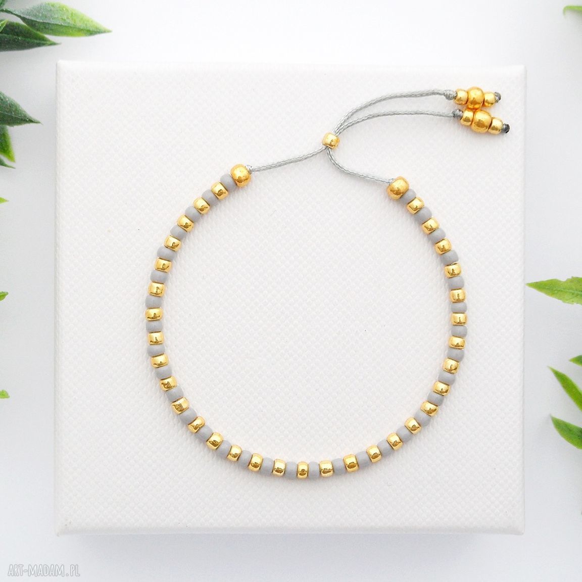 Bransoletka koralikowa Minimal Dots Grey and Gold - regulowana szaro-złota
