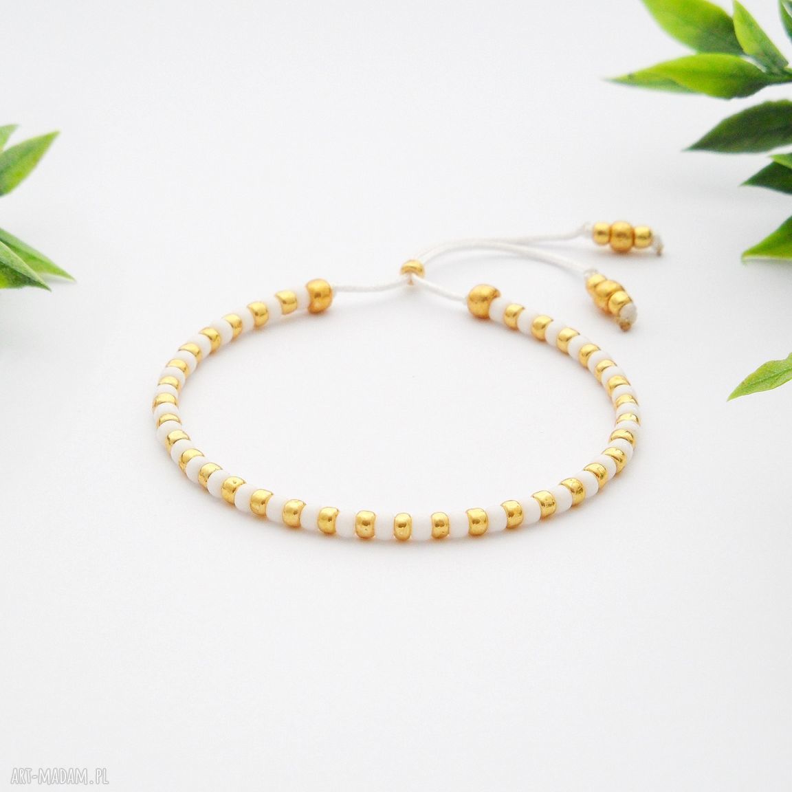 Bransoletka koralikowa Minimal Dots - White and Gold
