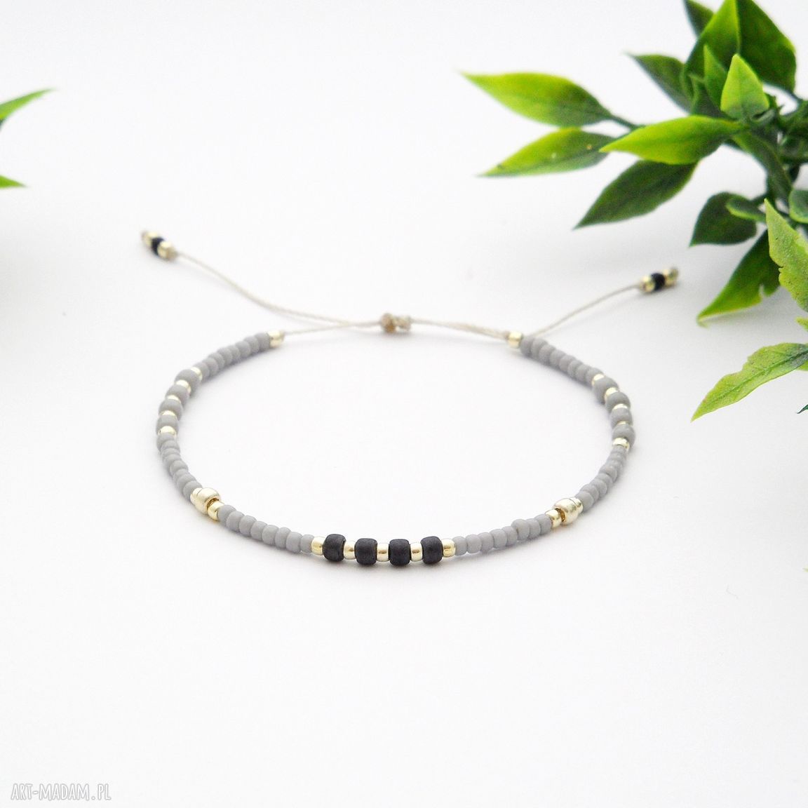 Delikatna bransoletka koralikowa Minimal Grey - regulowana 14-16 cm
